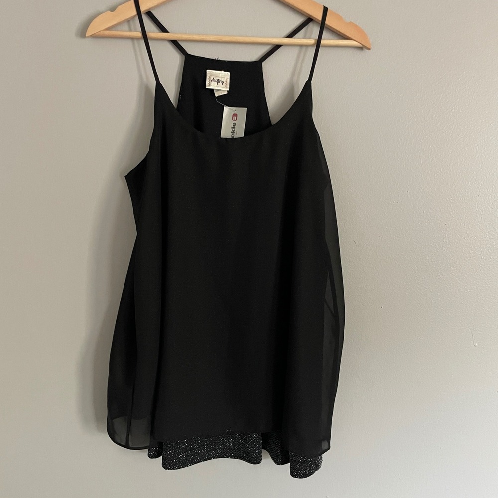 Daytrip Tank Top Womens Large Black Sparkle Chiffon Split Back Grunge Party Goth